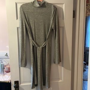 Heather gray super soft mock neck dress with tie Sz large fits more like medium.